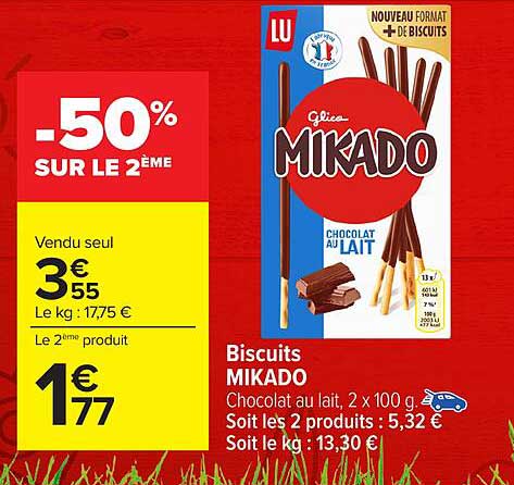 Biscuits MIKADO Chocolat au lait, 2 x 100 g