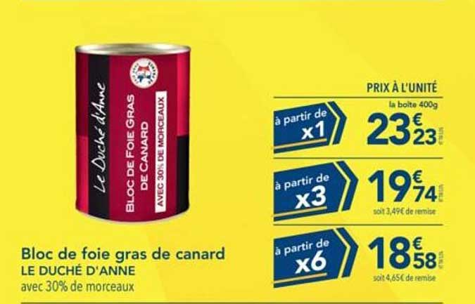 Bloc de foie gras de canard LE DUCHÉ D’ANNE avec 30% de morceaux