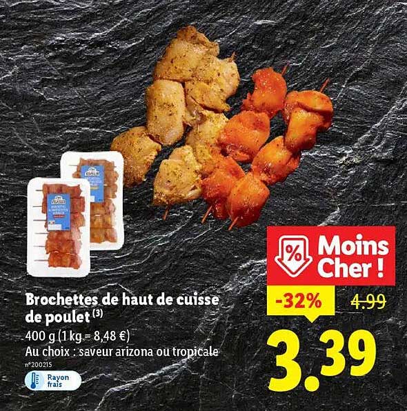 Brochettes de haut de cuisse de poulet
