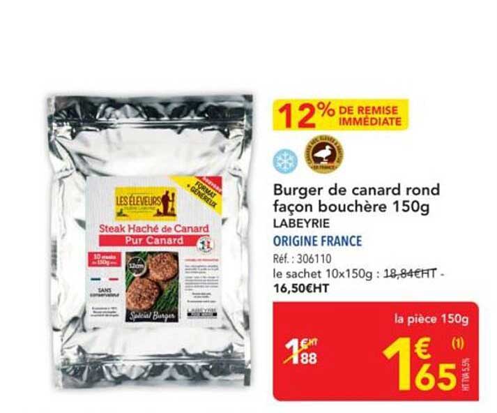 Burger de canard rond façon boucherie 150g LABEYRIE