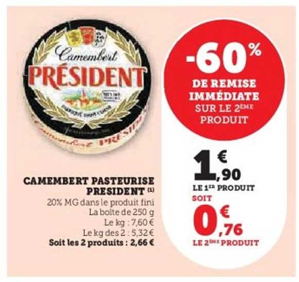 CAMEMBERT PASTEURISÉ PRESIDENT
