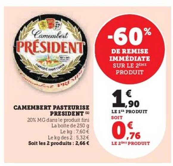 CAMEMBERT PASTEURISE PRESIDENT
