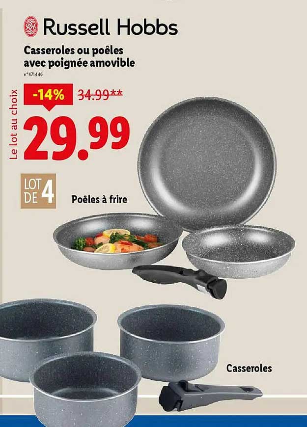 Casseroles ou poêles avec poignée amovible