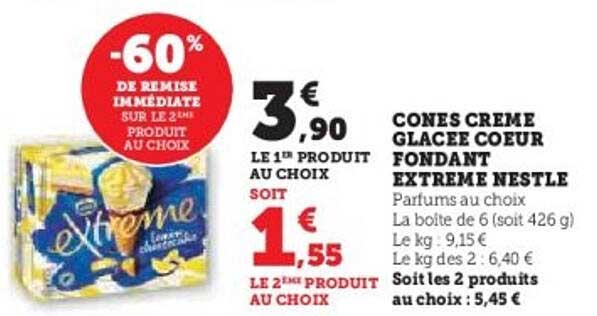 CONES CREME GLACEE COEUR FONDANT EXTREME NESTLE