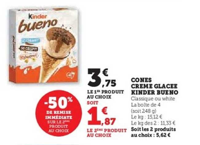 CONES CREME GLACEE KINDER BUENO