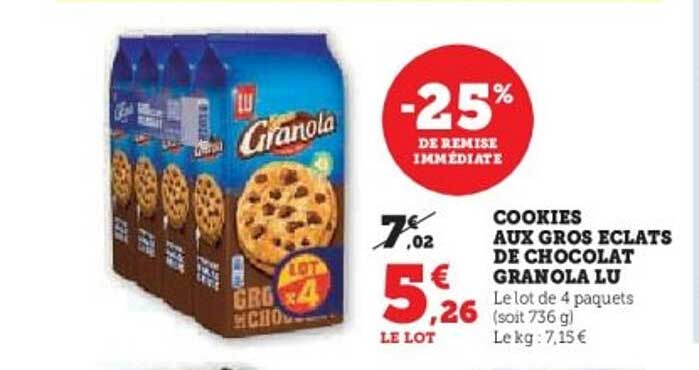 COOKIES AUX GROS ECLATS DE CHOCOLAT GRANOLA LU