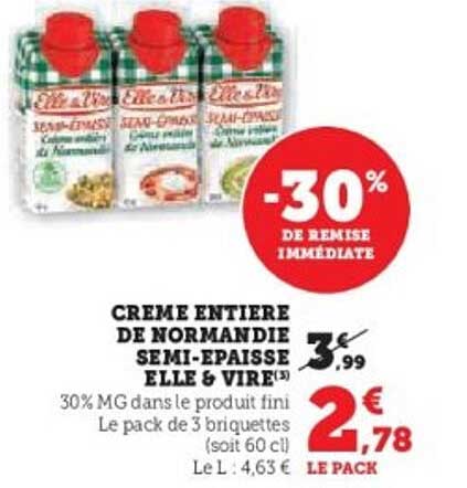CRÈME ENTIÈRE DE NORMANDIE SEMI-ÉPAISSE ELLE & VIRE