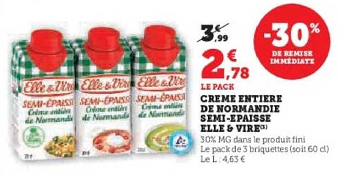 CRÈME ENTIÈRE DE NORMANDIE SEMI-ÉPAISSE ELLE & VIRE