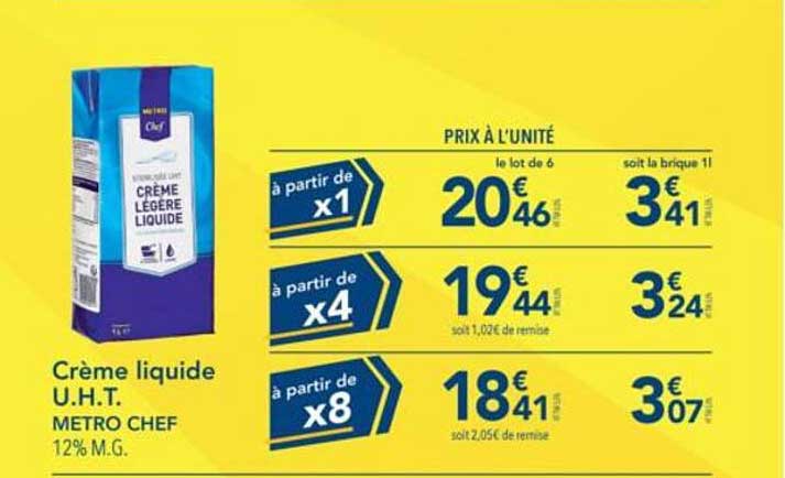 Crème liquide U.H.T. METRO CHEF 12% M.G.