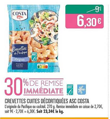 CREVETTES CUITES DÉCORTIQUÉES ASC COSTA