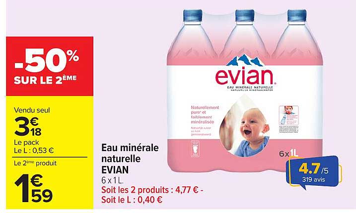 Eau minérale naturelle EVIAN 6 x 1L