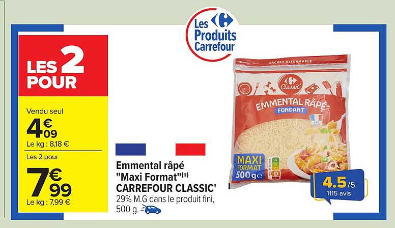 Emmental râpé "Maxi Format"(n) CARREFOUR CLASSIC