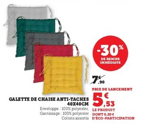 GALETTE DE CHAISE ANTI-TACHES 40X40CM