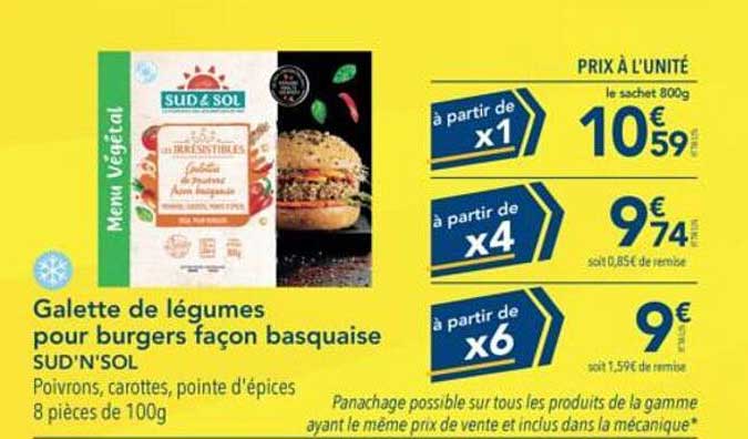 Galette de légumes pour burgers façon basquaise SUD'N'SOL