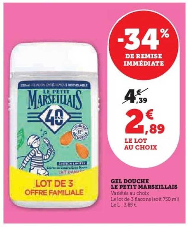 Gel Douche Le Petit Marseillais Lot de 3 Offre Familiale