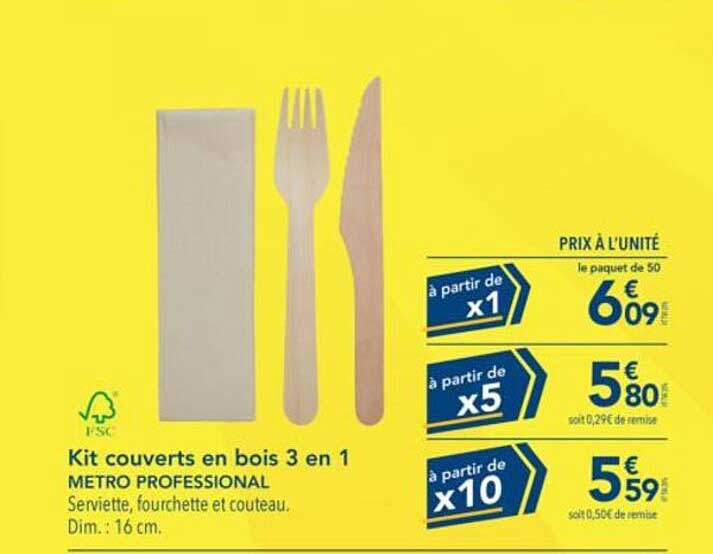Kit couverts en bois 3 en 1 METRO PROFESSIONAL