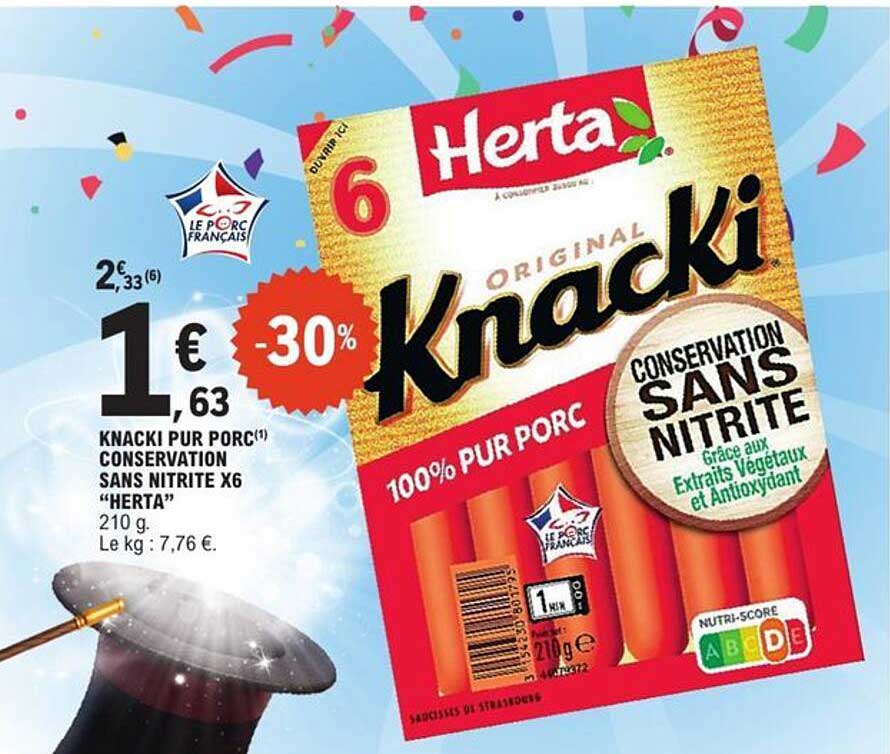 KNACKI PUR PORC CONSERVATION SANS NITRITE X6 "HERTA"