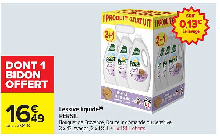 Lessive liquide(d) PERSIL Bouquet de Provence, Douceur d'Amande ou Sensitive
