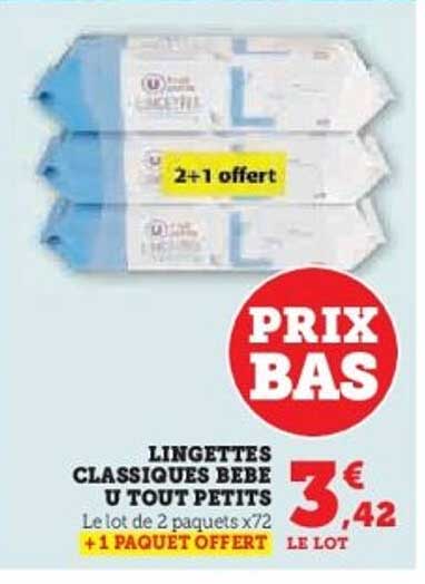 LINGETTES CLASSIQUES BEBE U TOUT PETITS