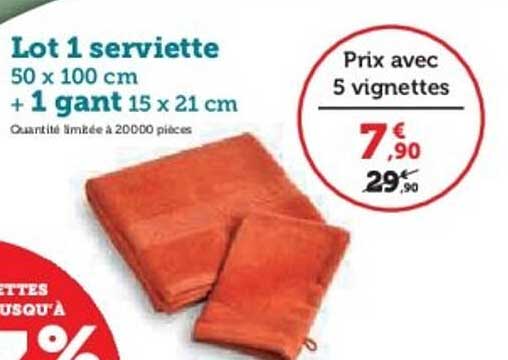 Lot 1 serviette 50 x 100 cm + 1 gant 15 x 21 cm