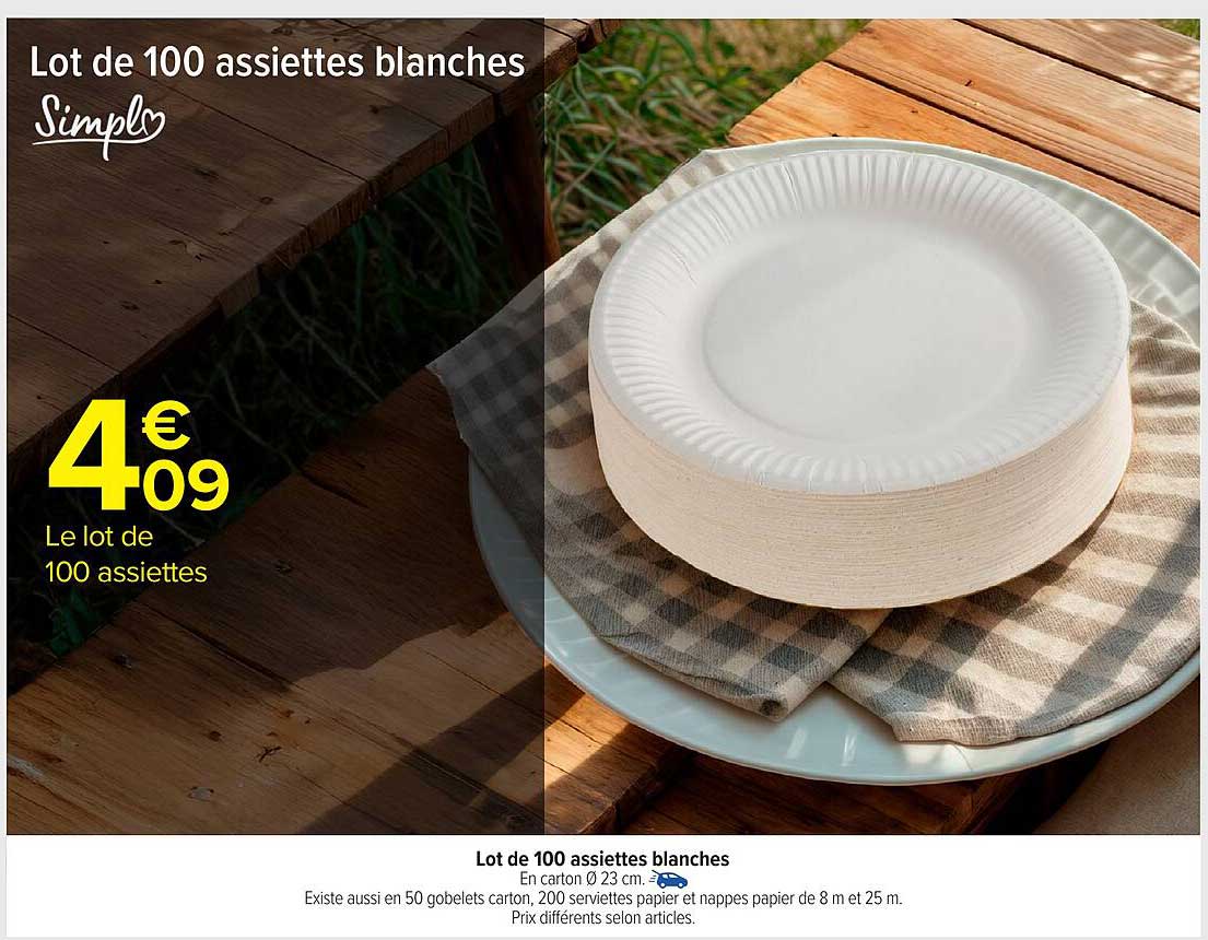 Lot de 100 assiettes blanches