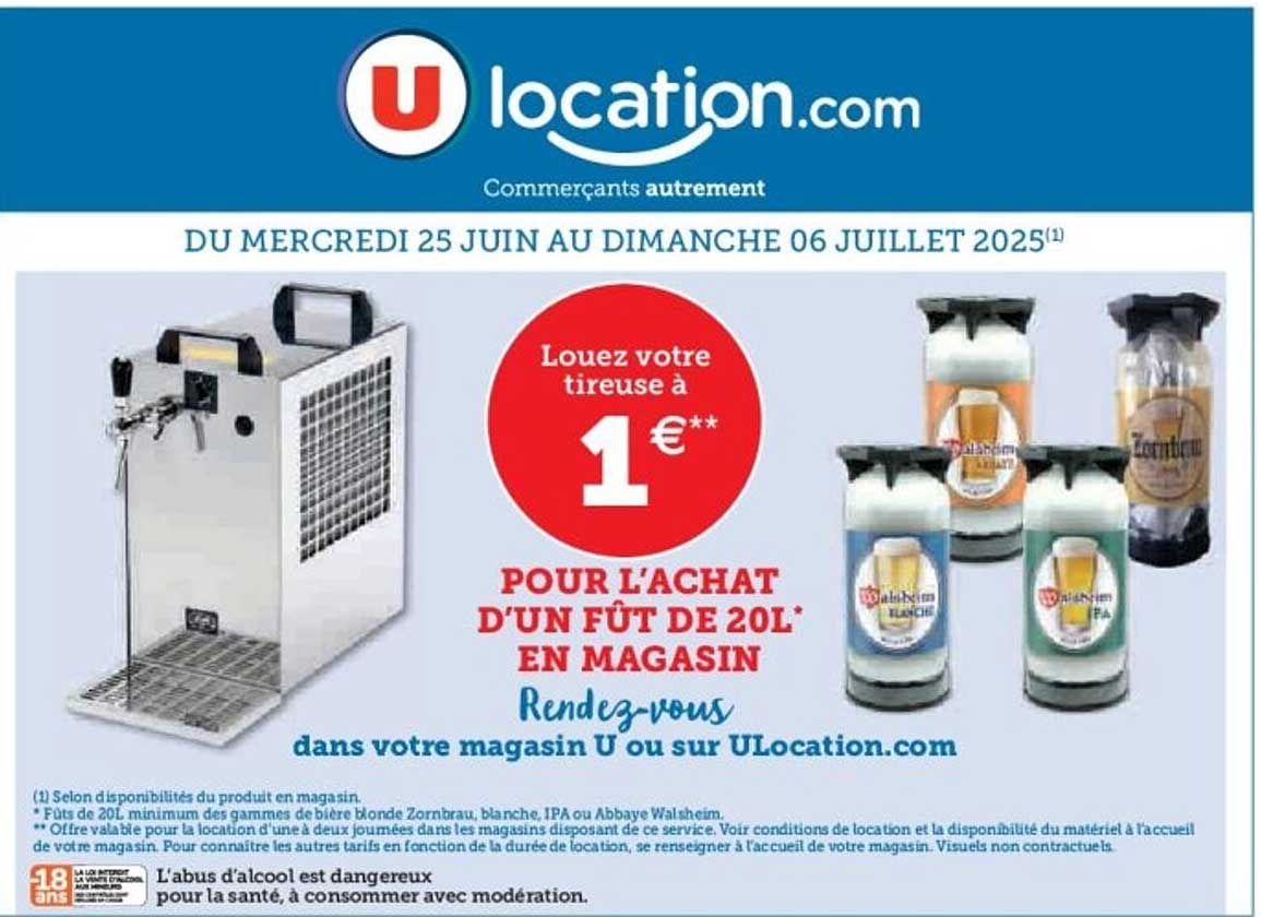 Louez votre tireuse à 1 € pour l'achat d'un fût de 20L en magasin