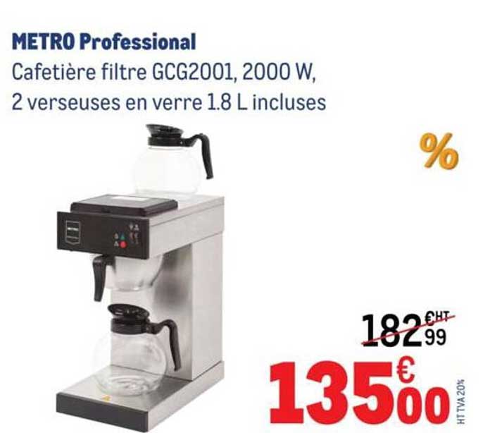 METRO Professional Cafetière filtre GCG2001, 2000 W, 2 verseuses en verre 1.8 L incluses