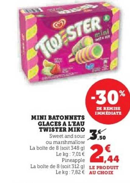 MINI BATONNETS GLACES A L'EAU TWISTER MIKO