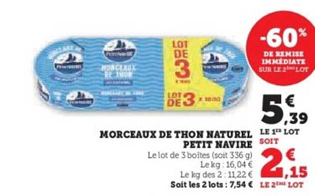 Morceaux de thon naturel Petit Navire