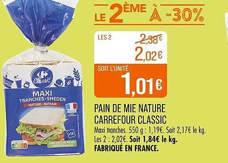 PAIN DE MIE NATURE CARREFOUR CLASSIC