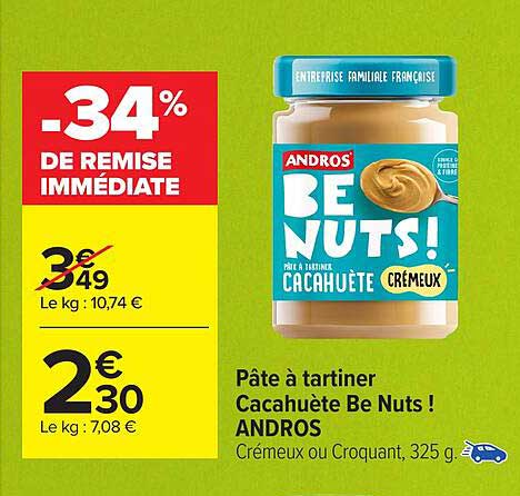 Pâte à tartiner Cacahuète Be Nuts ! ANDROS