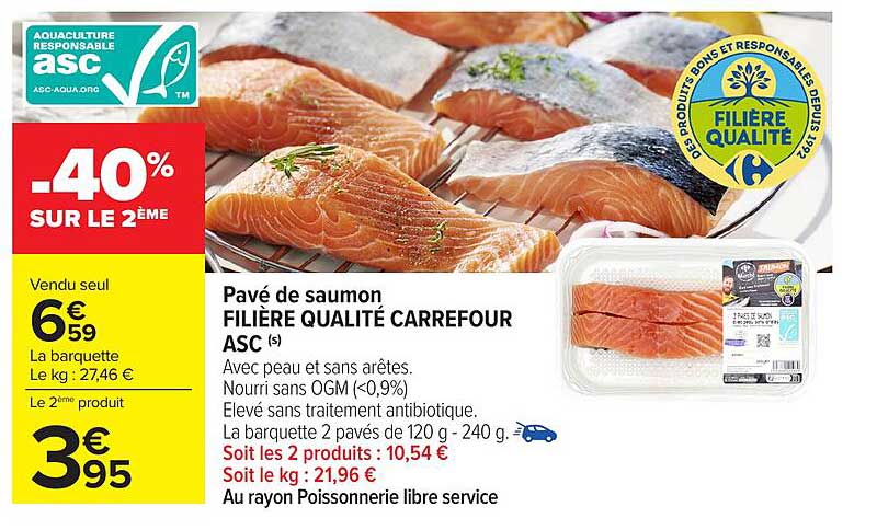 Pavé de saumon FILIÈRE QUALITÉ CARREFOUR ASC