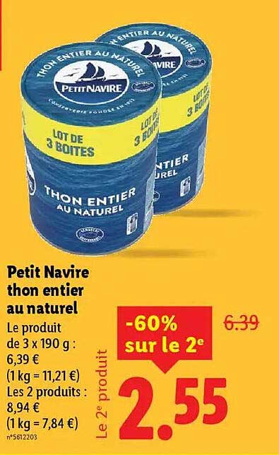 Petit Navire thon entier au naturel