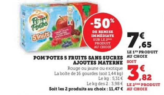 POM'POTES 5 FRUITS SANS SUCRES AJOUTES MATERNELLE