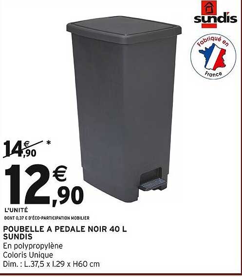 POUBELLE A PEDALE NOIR 40 L SUNDIS