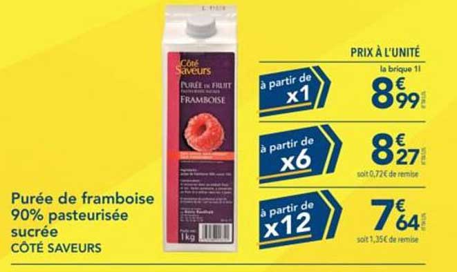 Purée de framboise 90% pasteurisée sucrée CÔTÉ SAVEURS