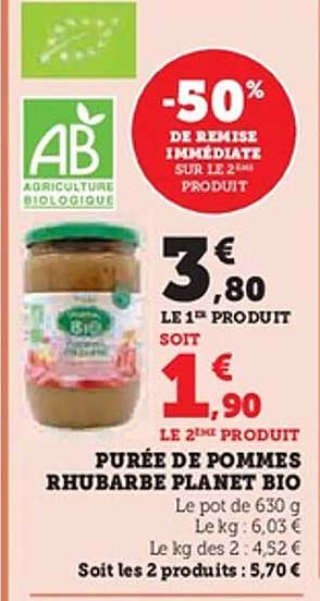 PURÉE DE POMMES RHUBARBE PLANET BIO