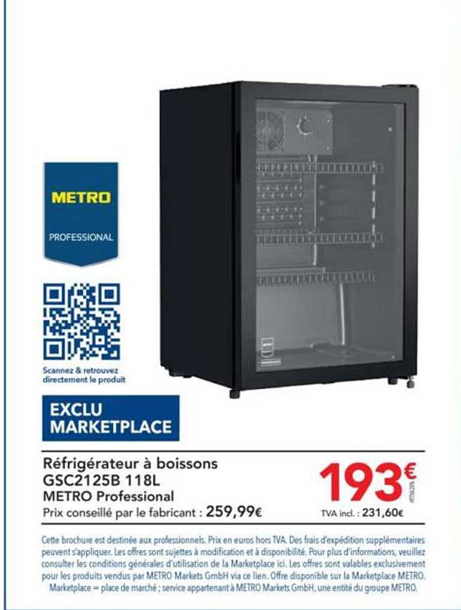 Réfrigérateur à boissons GSC2125B 118L METRO Professional