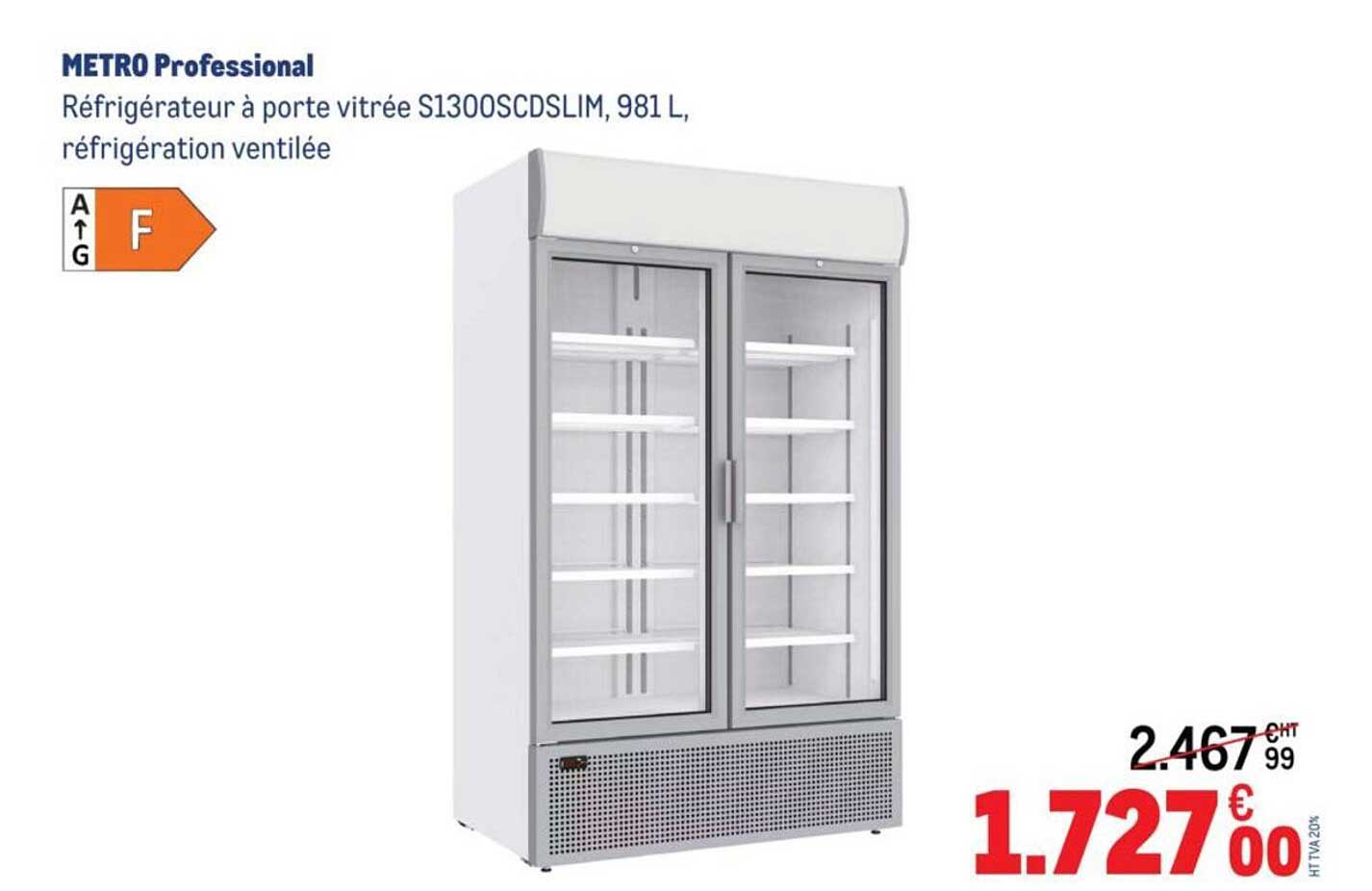 Réfrigérateur à porte vitrée S1300SCDSLIM, 981 L, réfrigération ventillée