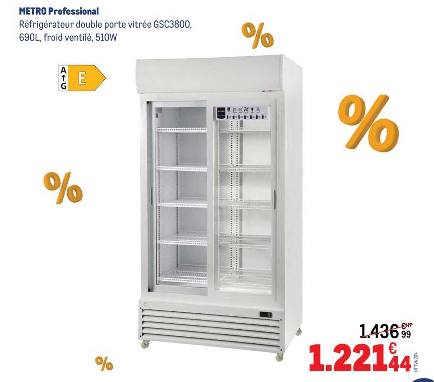 Réfrigérateur double porte vitrée GSC3800, 690L, froid ventilé, 510W