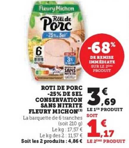 Rôti de Porc -25% de Sel Conservation Sans Nitrite Fleury Michon