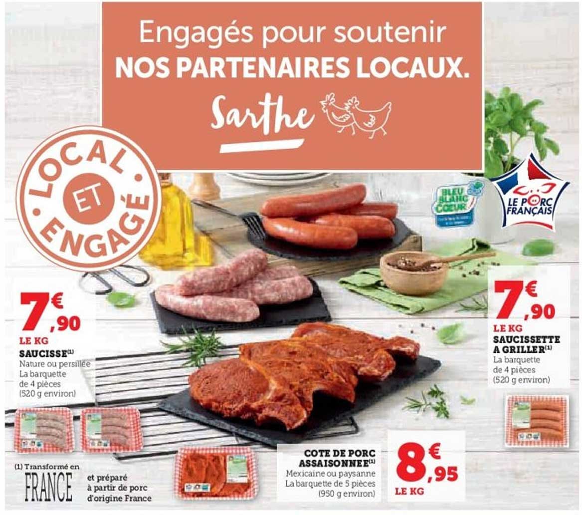 Saucisse Nature ou Persillée à 7,90 € le kg
