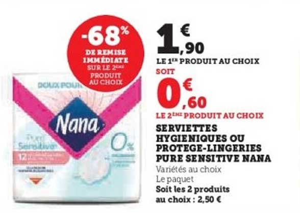 SERVIETTES HYGIENIQUES OU PROTEGE-LINGERIES PURE SENSITIVE NANA