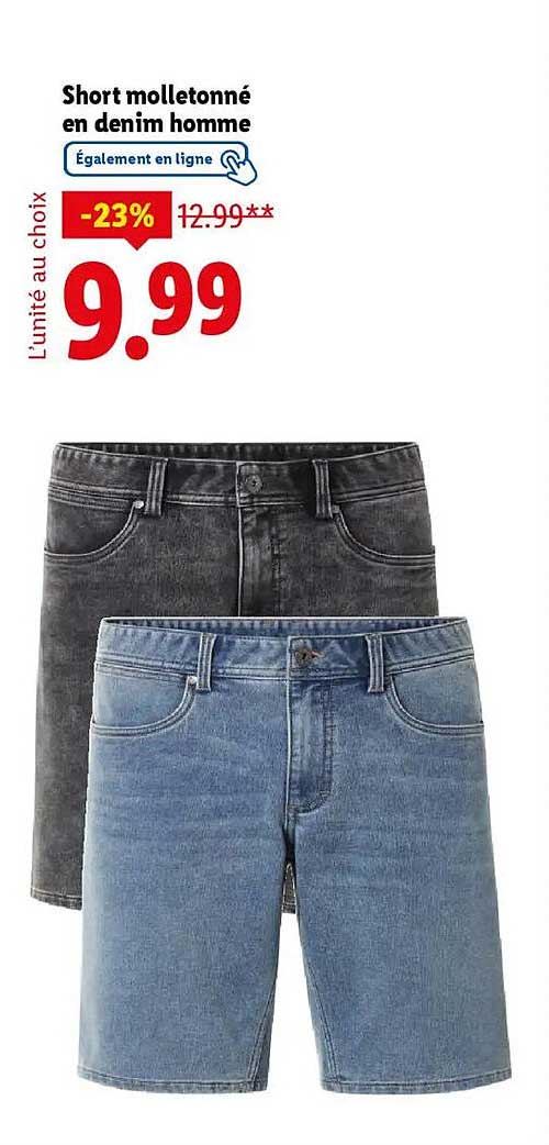 Short molletonné en denim homme