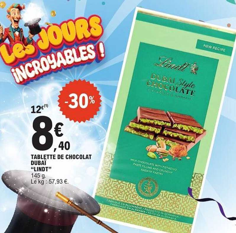 TABLETTE DE CHOCOLAT DUBAÏ "LINDT"