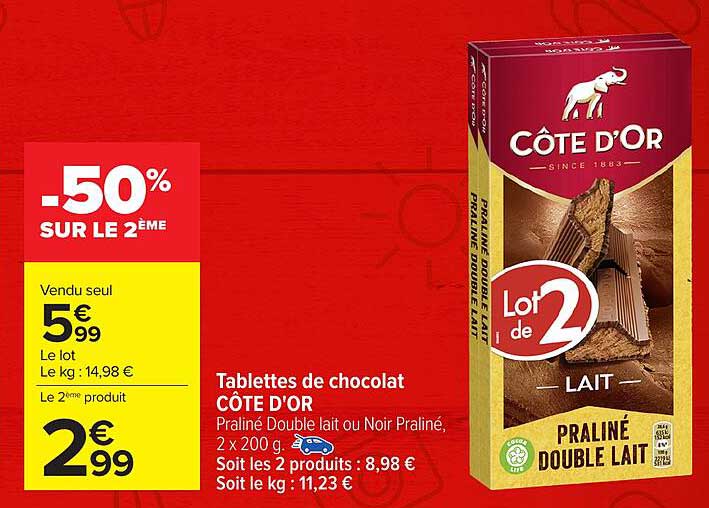 Tablettes de chocolat CÔTE D'OR