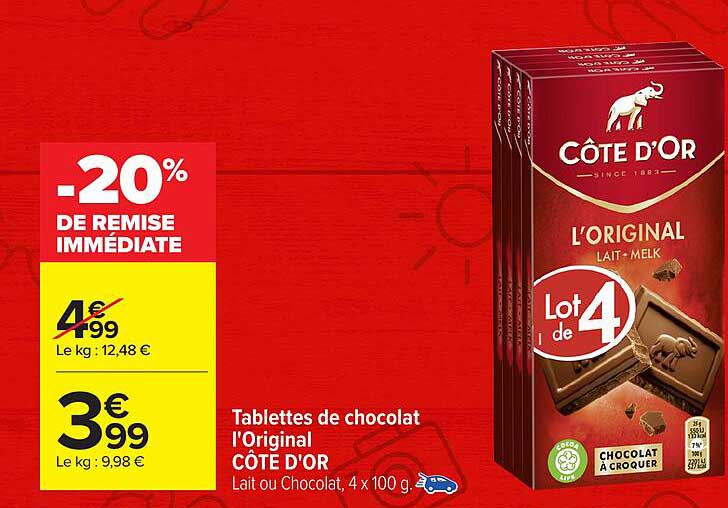 Tablettes de chocolat l'Original CÔTE D'OR