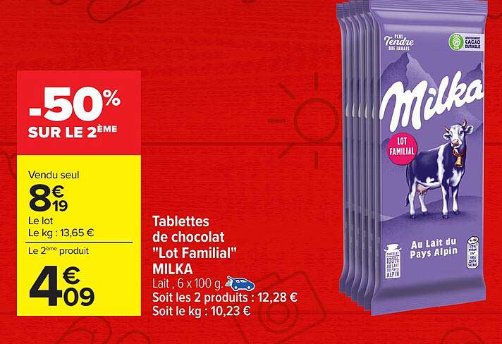 Tablettes de chocolat "Lot Familial" MILKA
