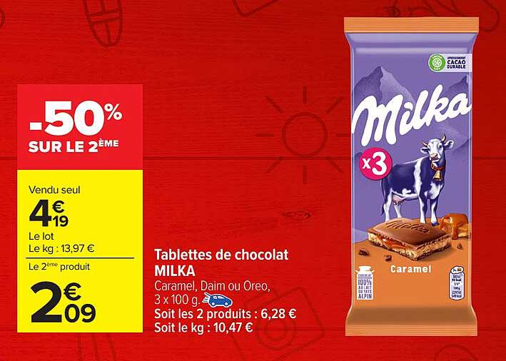 Tablettes de chocolat MILKA
