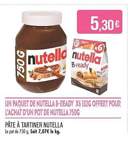 UN PAQUET DE NUTELLA B-READY X6 132G OFFERT POUR L'ACHAT D'UN POT DE NUTELLA 750G